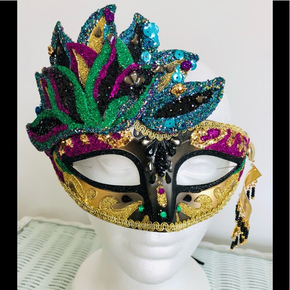 eye mask Mardi Gras Glittering feathered carnival Artisan embellished costume OS - Picture 12 of 15